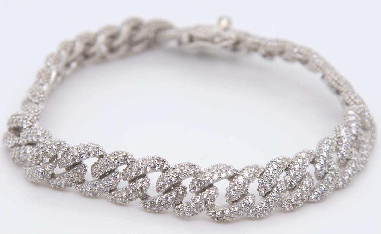 925 Sterling Silver Cubic Zirconia Curb Link Bracelet