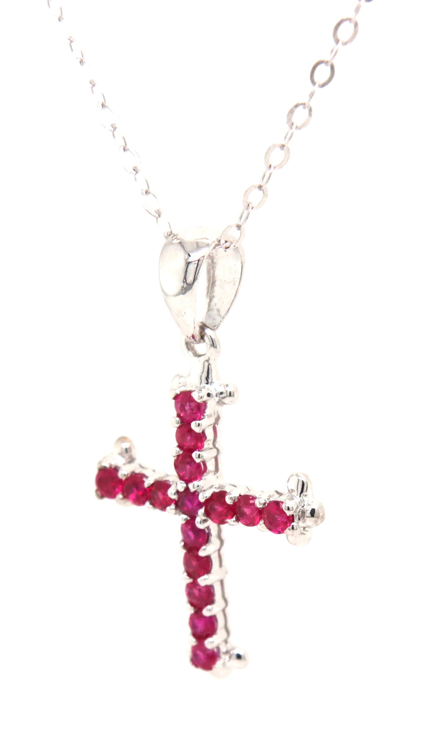 14kt White gold 0.60ctw Ruby cross pendant on chain