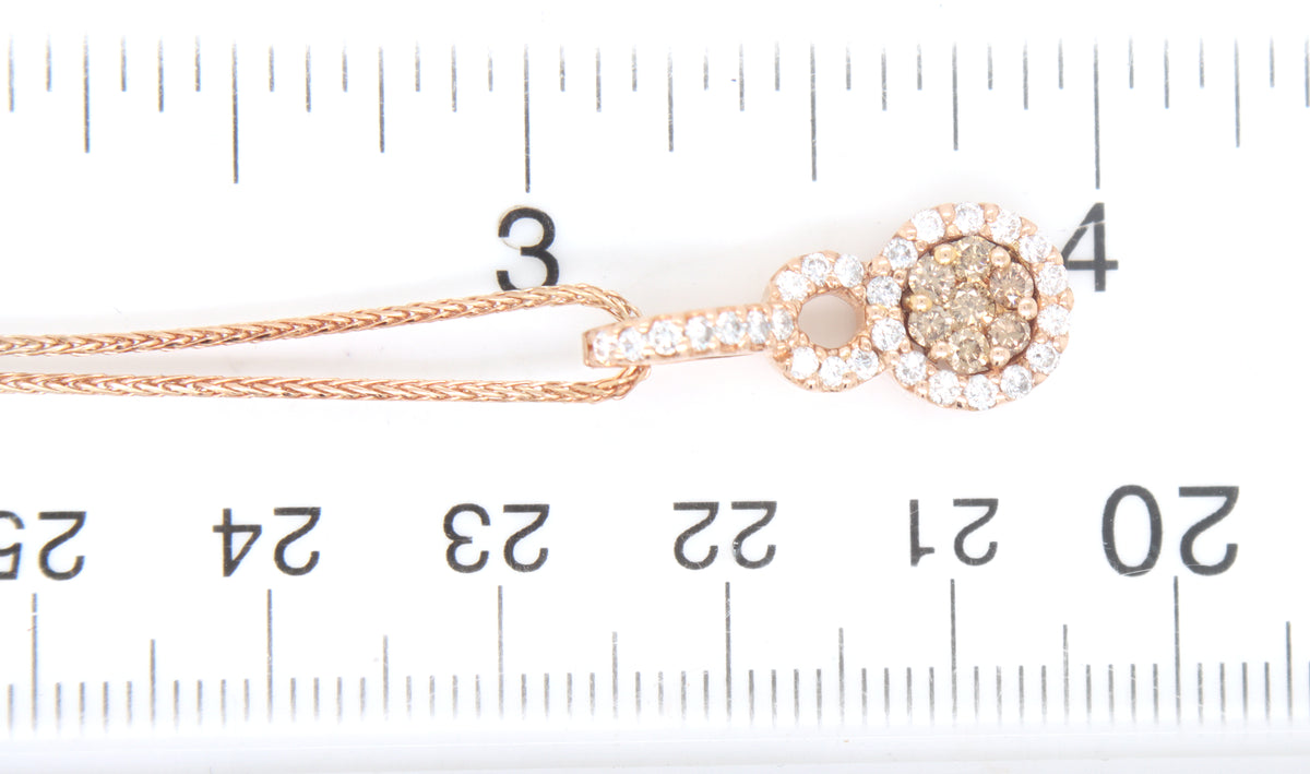 14kt Yellow gold 0.55ctw brown and white halo cluster pendant on chain