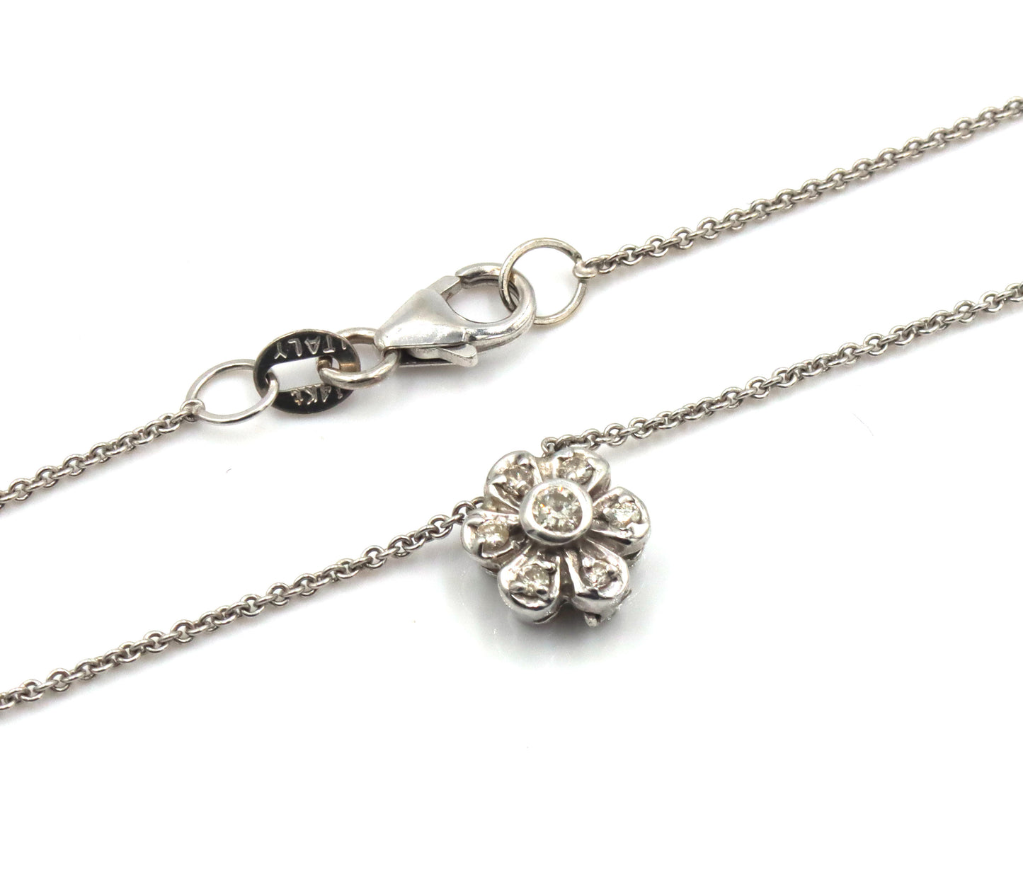 14kt White gold diamond flower style pendant on chain