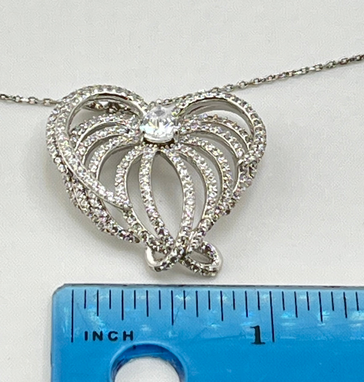 925 Sterling Silver Heart Swirl Style Interwoven Crystal Pave pendant With Chian Necklace
