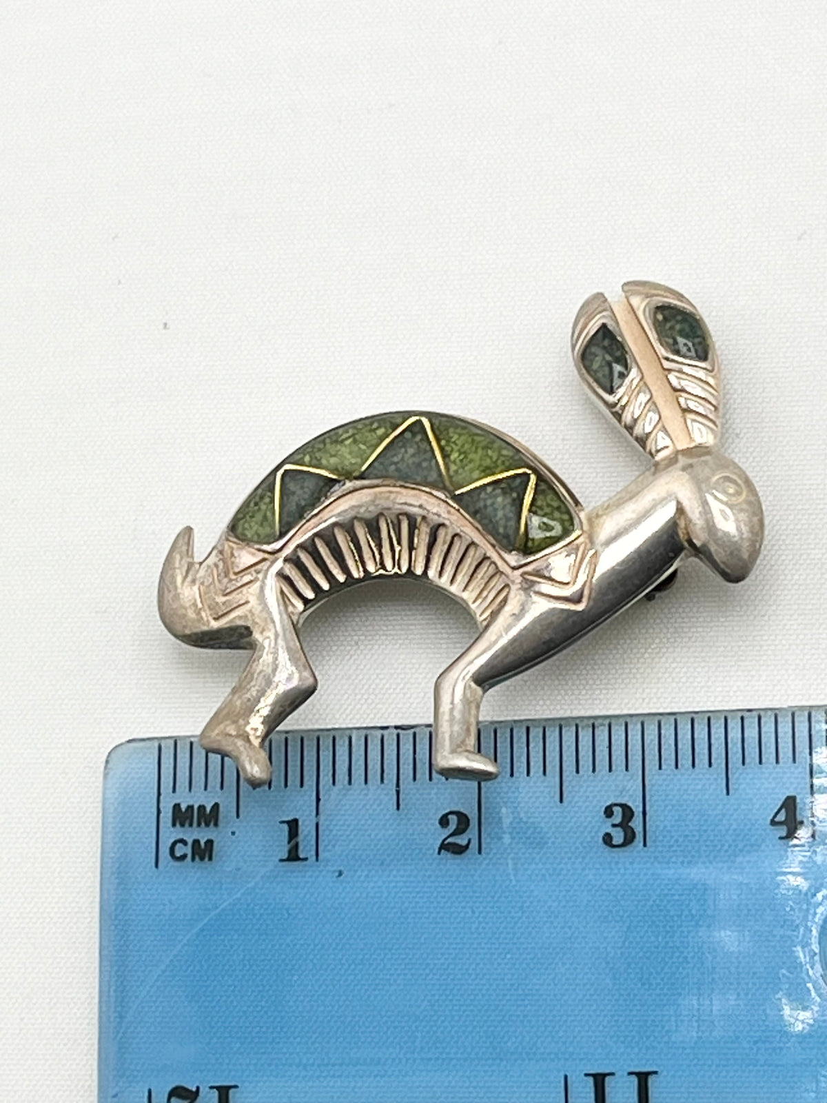 925 Sterling Silver Carolyn Pollack Relios Southwestern Rabbit With Green And Gold Inlay Brooch