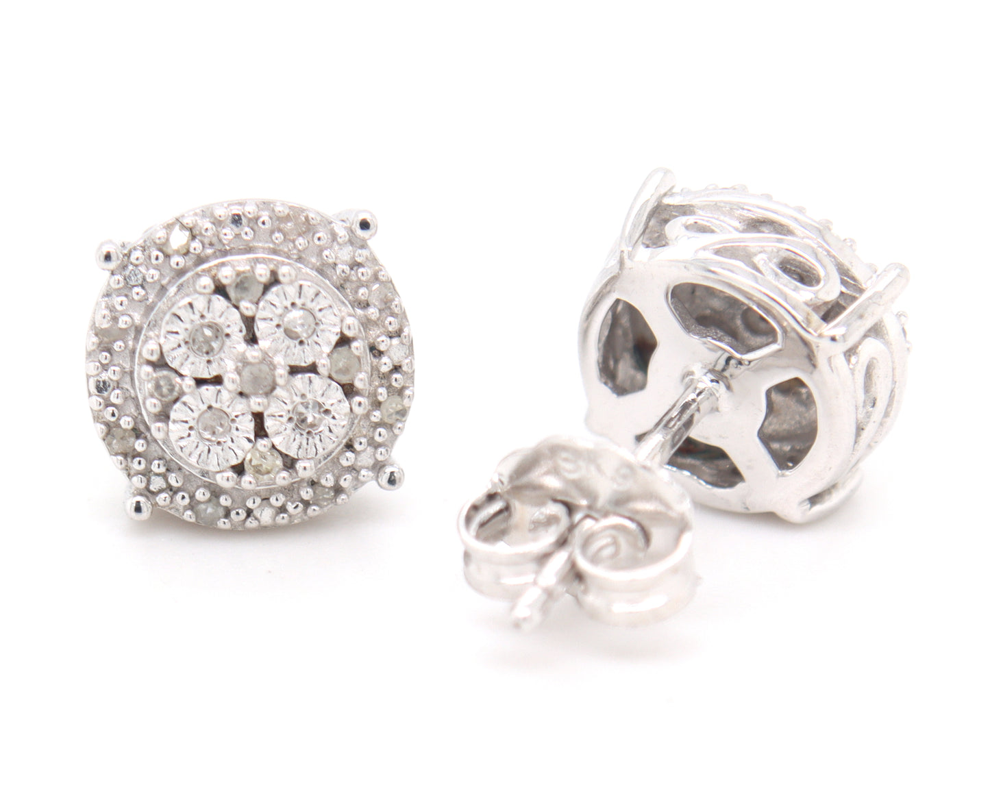 925 Sterling silver 1/10ctw Invisible set diamond stud earrings