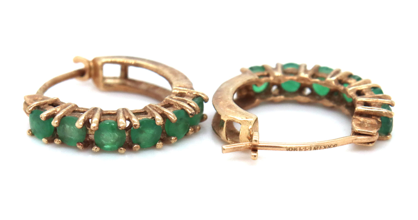 10kt Yellow gold emerald hoop earrings