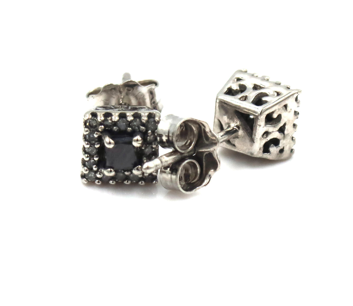 10kt White gold black and white diamond stud earrings