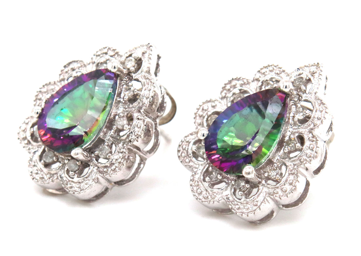10kt White gold Mystic topaz earrings