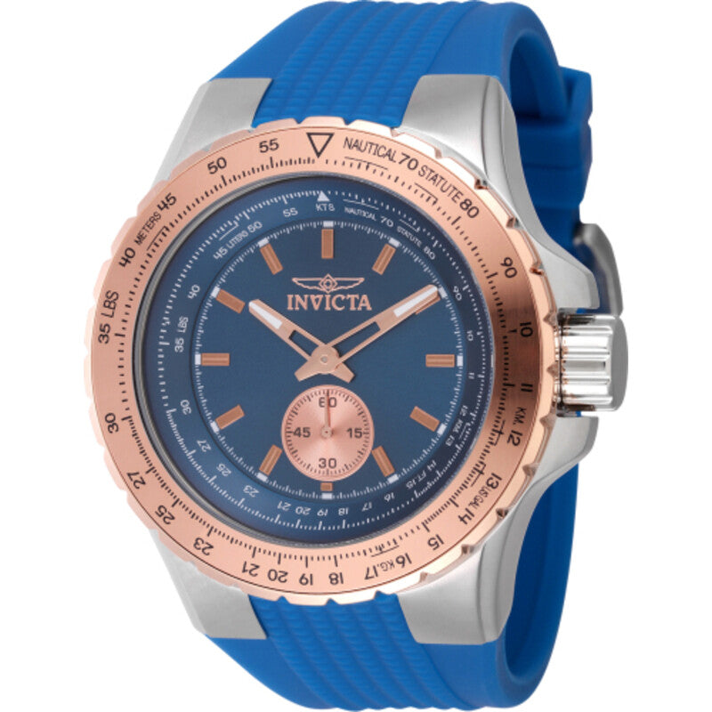 Invicta Aviator Mens Quartz Blue Dial Blue Silicone Strap Stainless Steel Watch