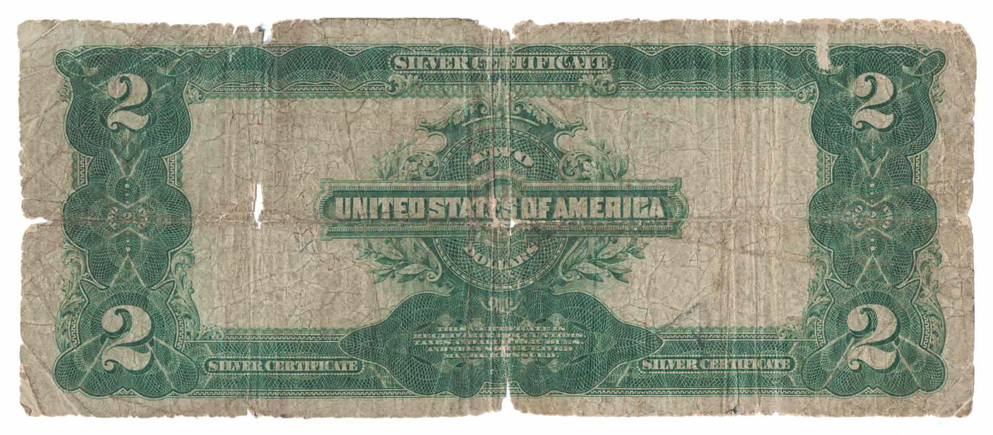 1899 $2 US Paper Money Two Dollar Silver Certificate Banknote