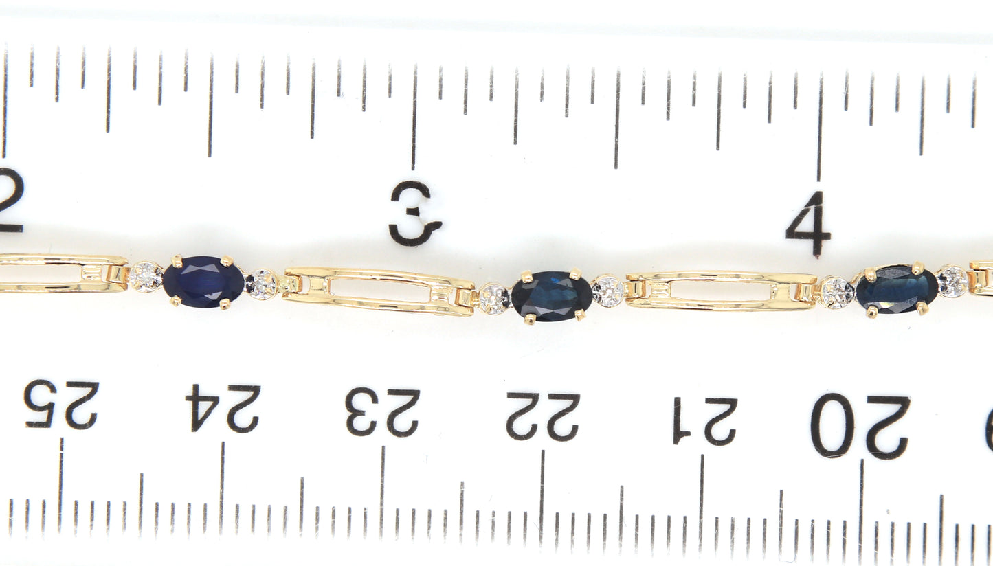 14kt Yellow gold 2.50ctw blue sapphire and diamond bracelet