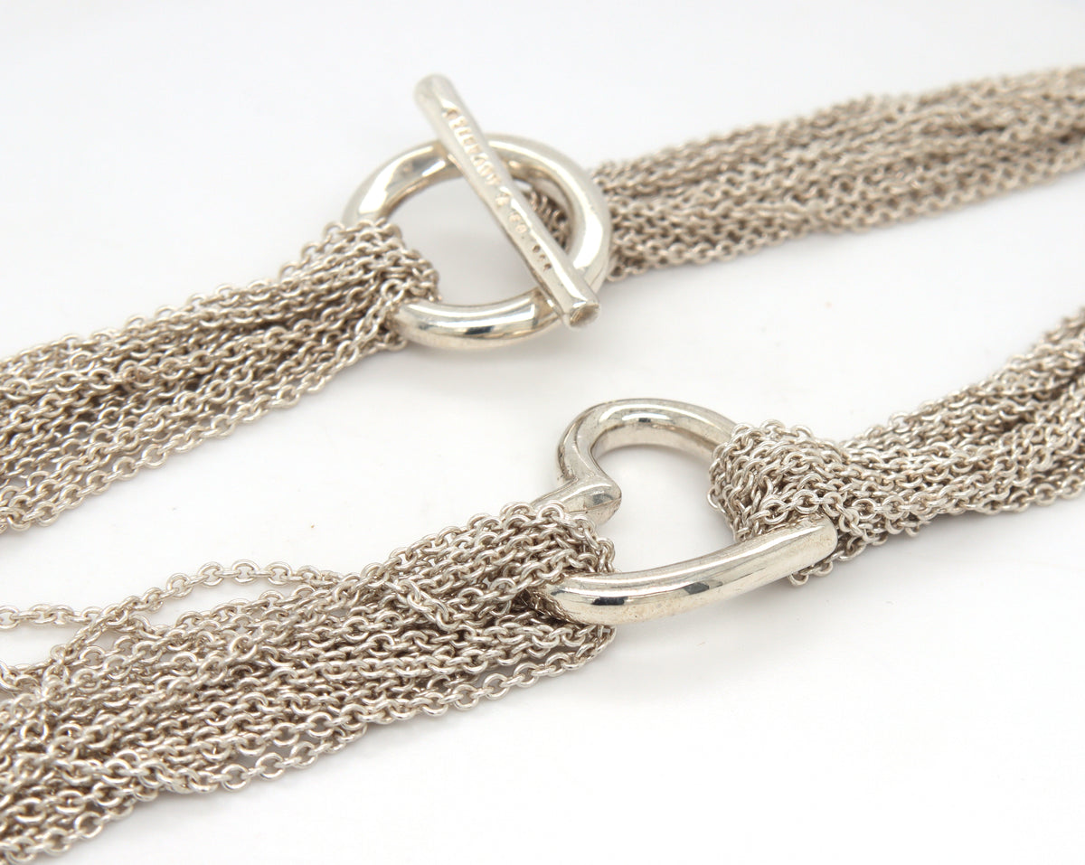 Tiffany & Co multi strand mesh open heart pendant necklace