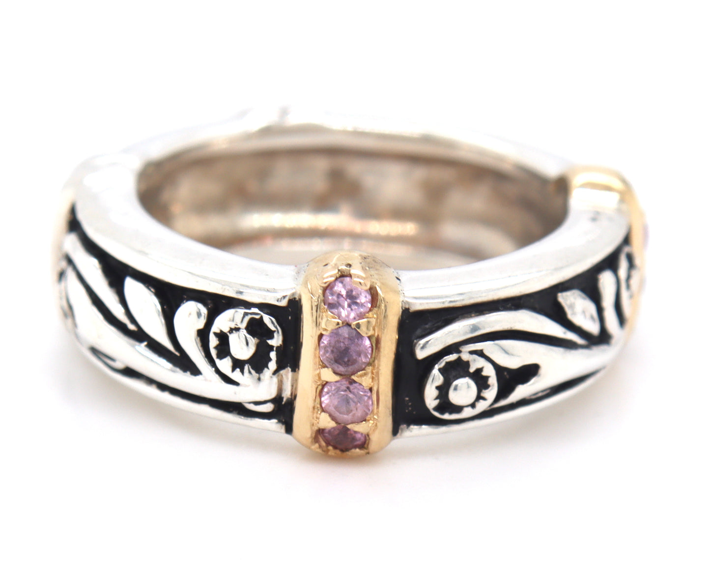 925 Sterling silver two tone band with pave pink sapphires