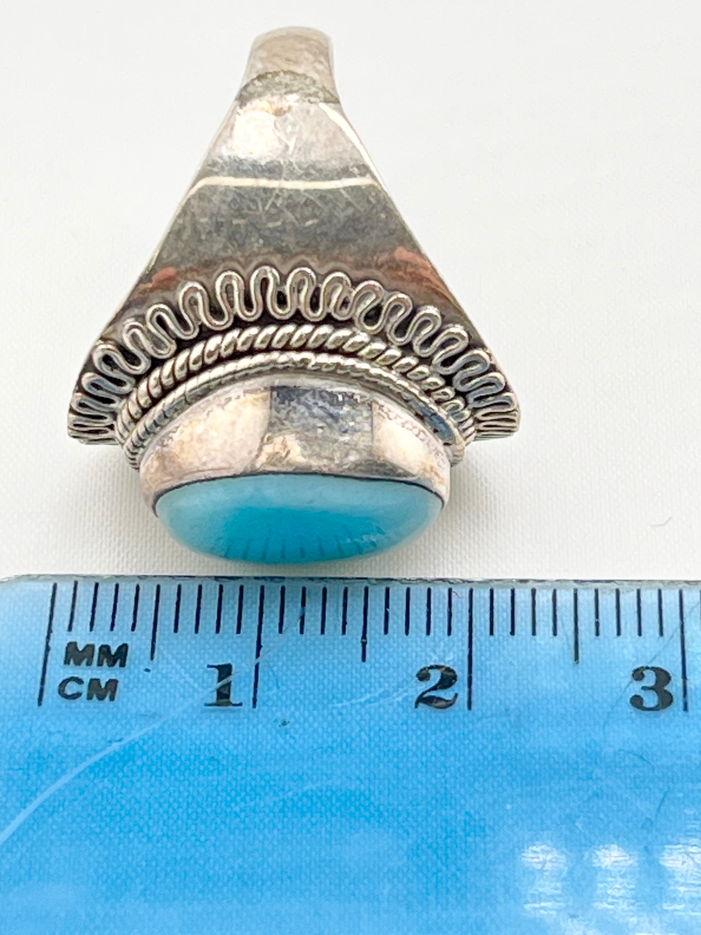 925 Sterling Silver Vintage Native Amewrican Style Blue Larimar Ring