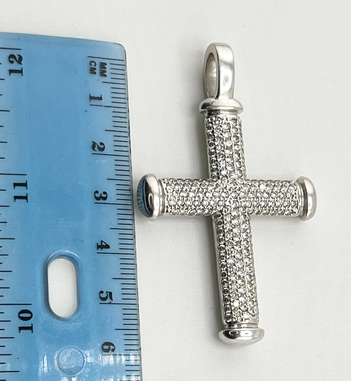 14KT White Gold Large Full Pave Natural Diamond Cross