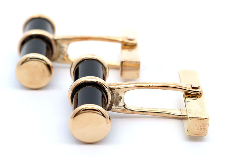 Vintage Tiffany & Co. Black Enamel Barrel Cufflinks in 14K