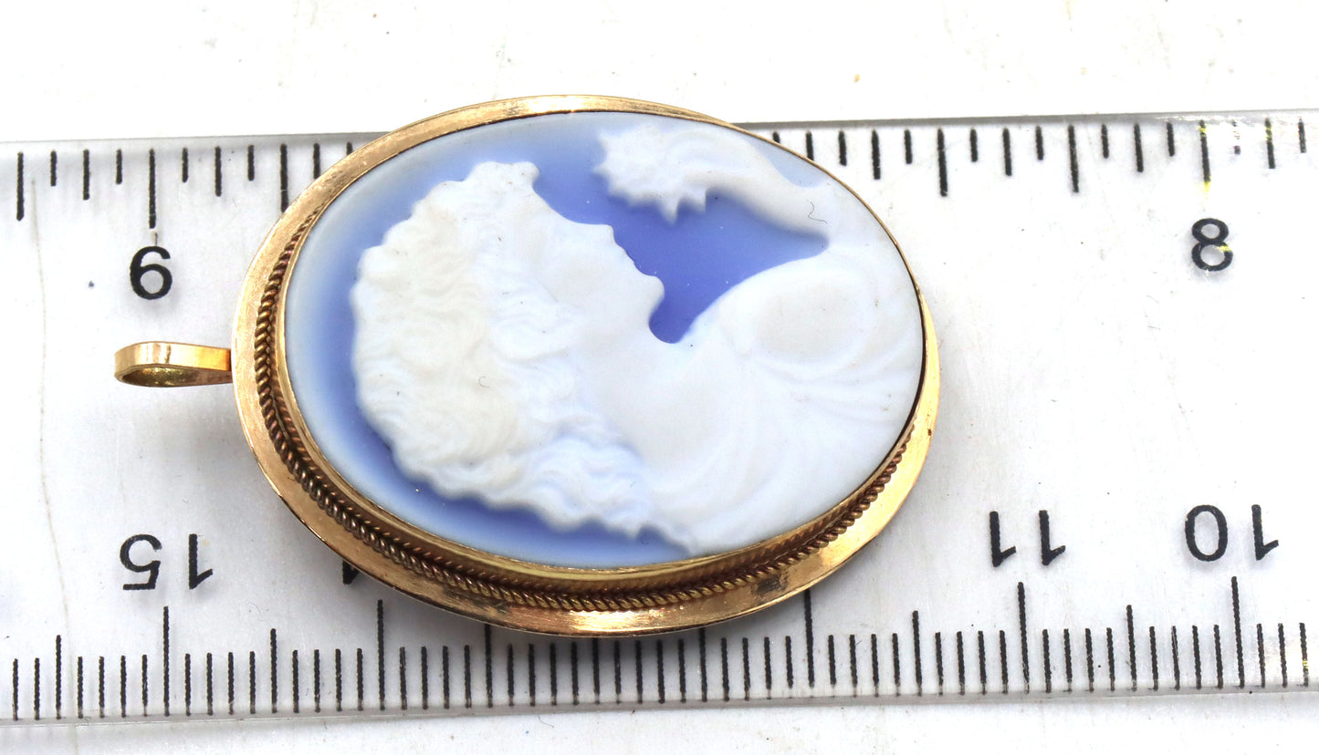 14kt Yellow gold laser cut Cameo pendant brooch