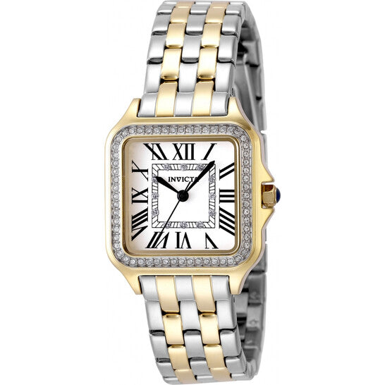 Invicta Angel Women's Two-Tone Stainless Steel Square Watch – Silver Dial, Crystal Bezel