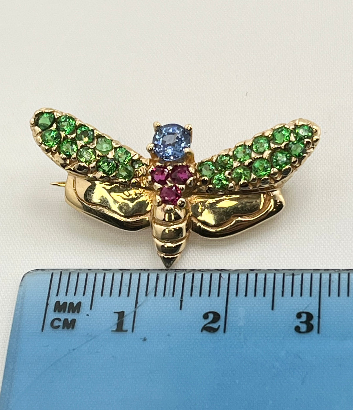 14KT Yellow Gold LE Vian Designer Multi Colpor Gem Stone Harvest Bee Brooch Pin