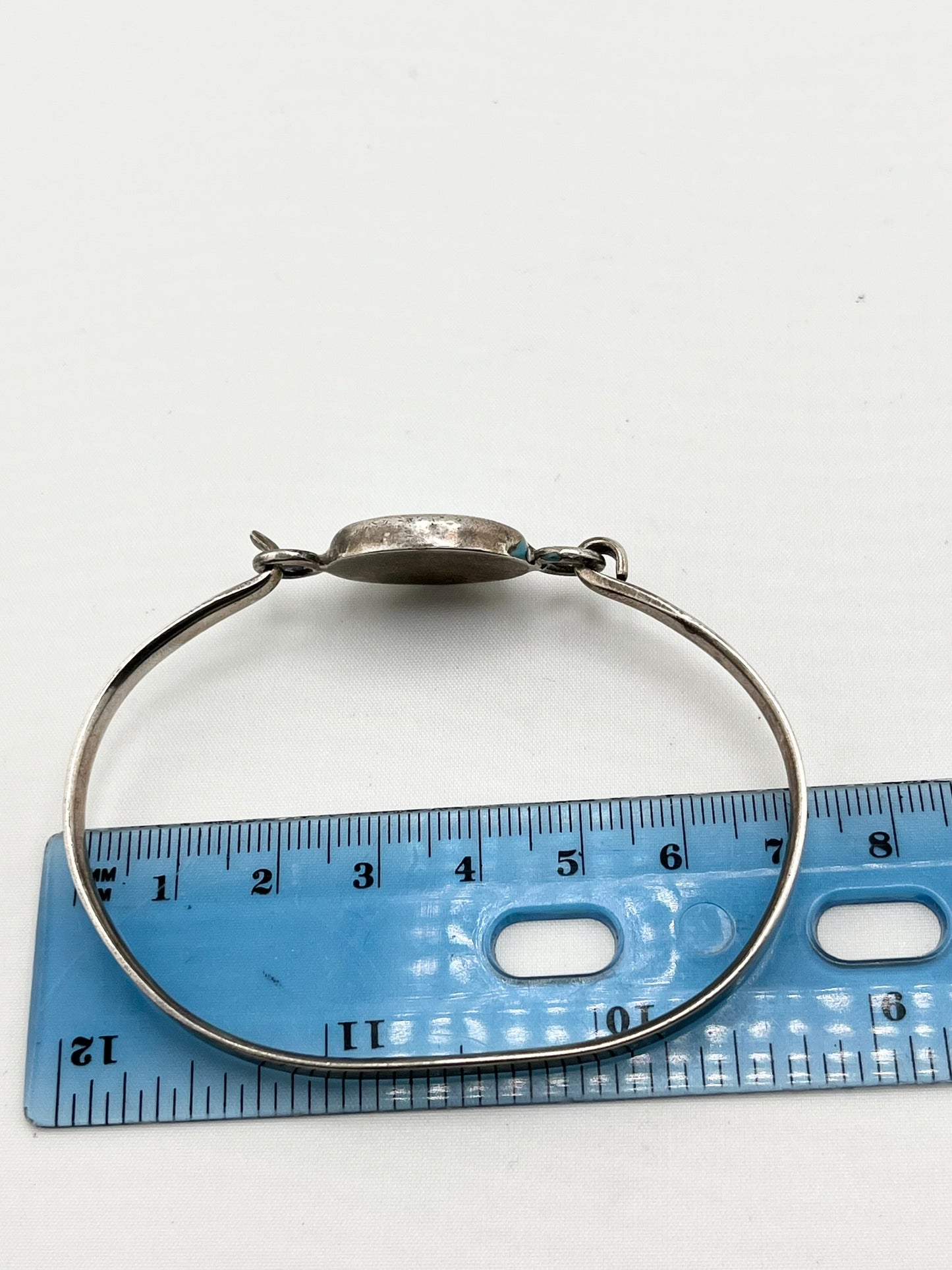 925 Sterling Silver Mexico Navajo-Style Handmade Natural Turquoise Center Cuff Bracelet