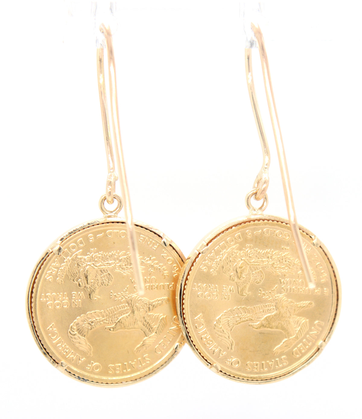 21kt Yellow gold 1/10oz 2006 American eagle gold coin dangle earrings