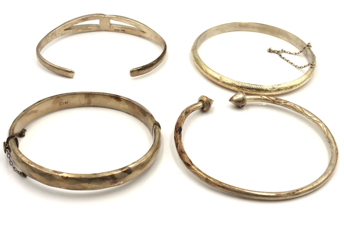 Group lot of 4 cuff bangles in 925 sterling silver