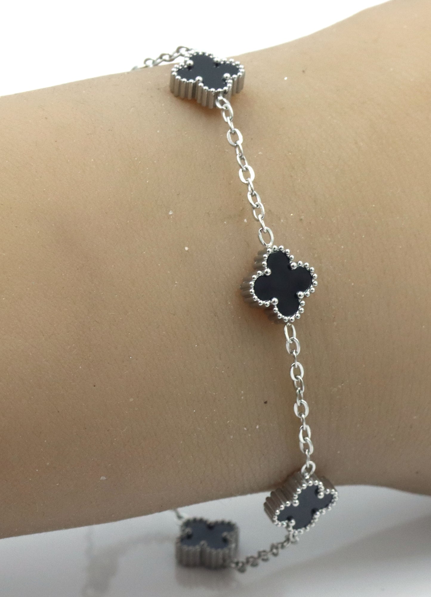 Black onyx stainless steel bracelet