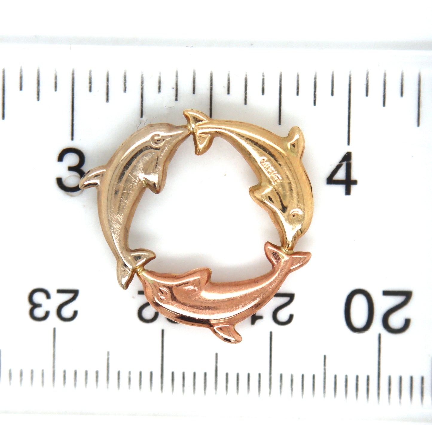 Set of 14kt Yellow gold Dolphin hoop earrings and matching pendant