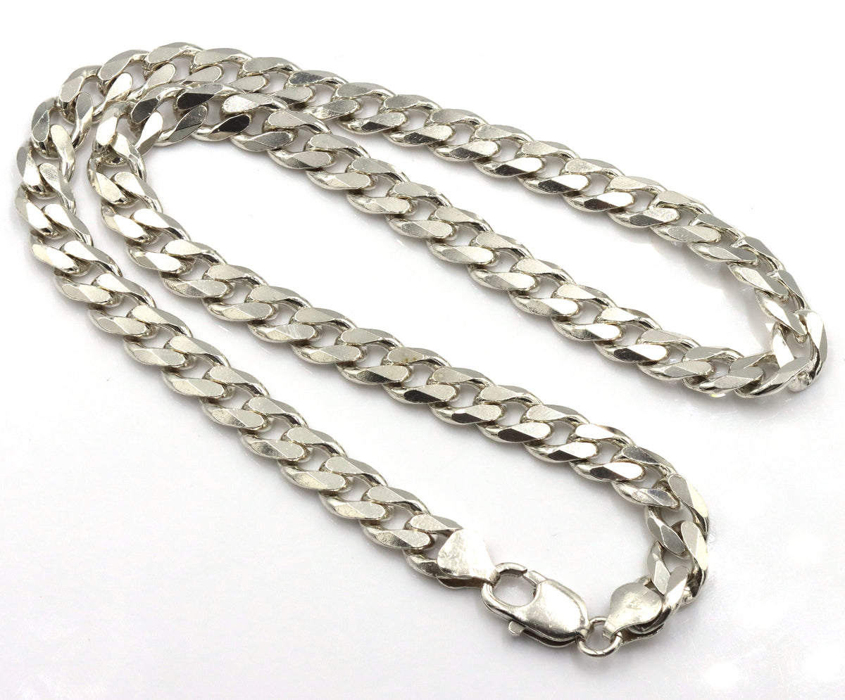 925 Sterling silver 8mm flat curb link chain necklace