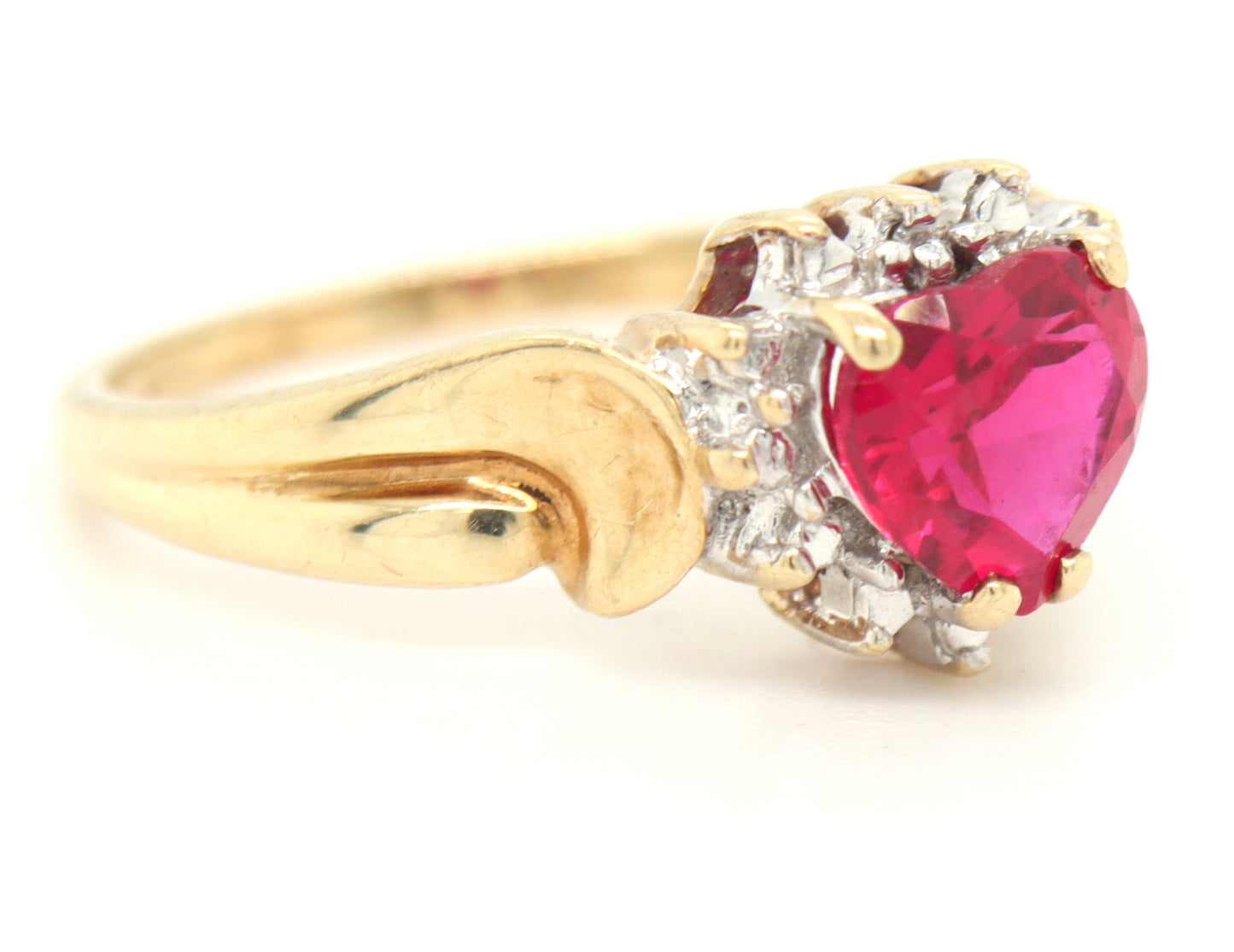 10kt Yellow gold heart shaped pink topaz and diamond ring