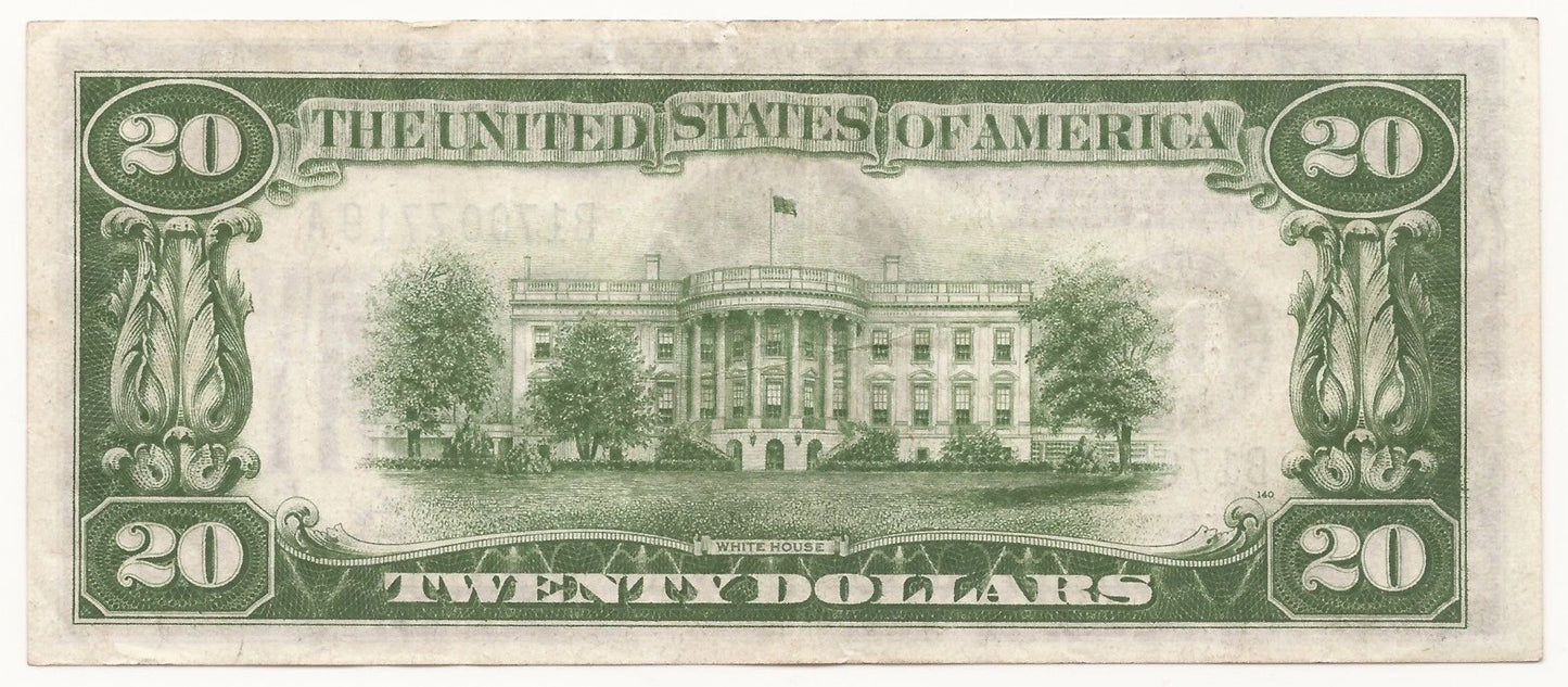 1928-B $20 Federal Reserve Note New York District (FRN-2052-B) Andrew Jackson Large Seal