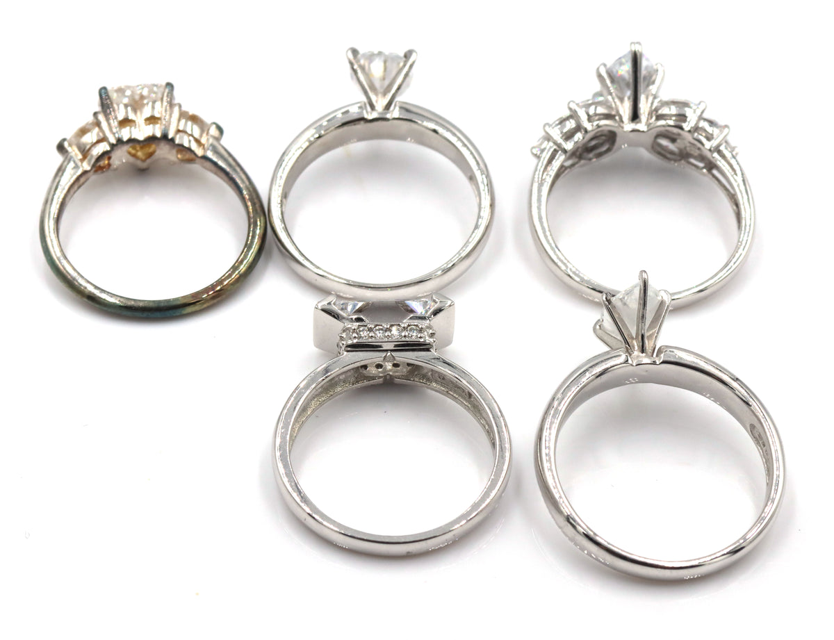 Group lot of 5 925 sterling silver cubic zirconia rings