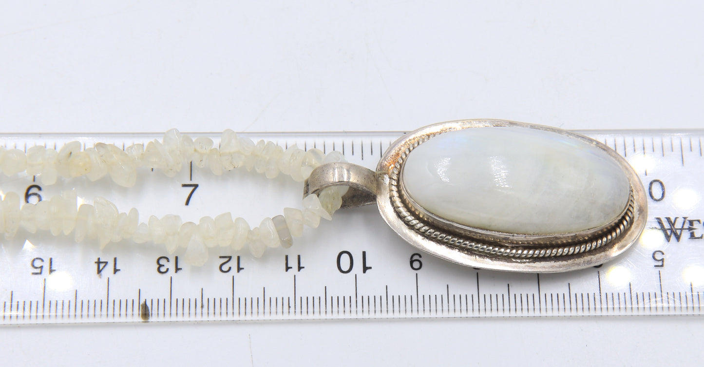 White Agate Sterling Silver Pendant on Multi Strand Agate Beaded Necklace