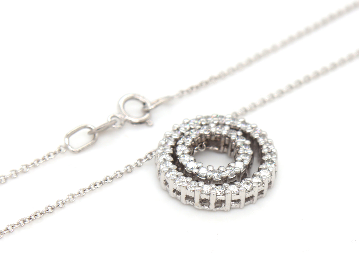 14kt White gold double circle diamond pendant on chain