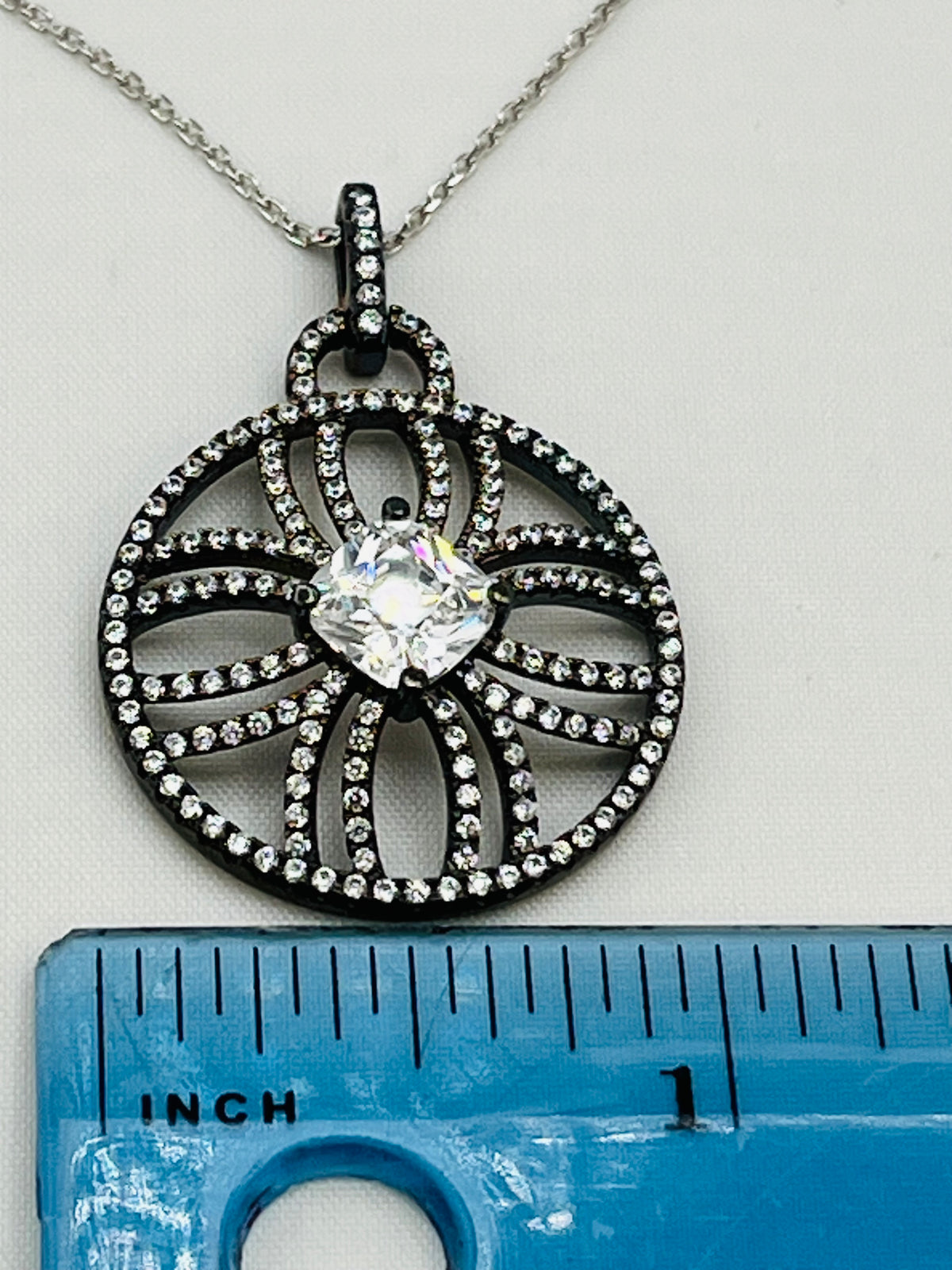 925 Sterling Silver Crystal Pave Classica Pendant With Chain Necklace