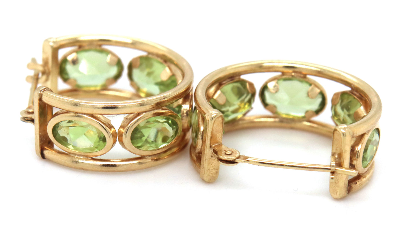 14kt Yellow gold Peridot hoop earrings