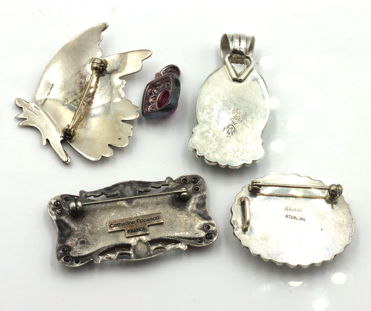 Group lot of 5 Vintage 925 sterling silver signed pendants