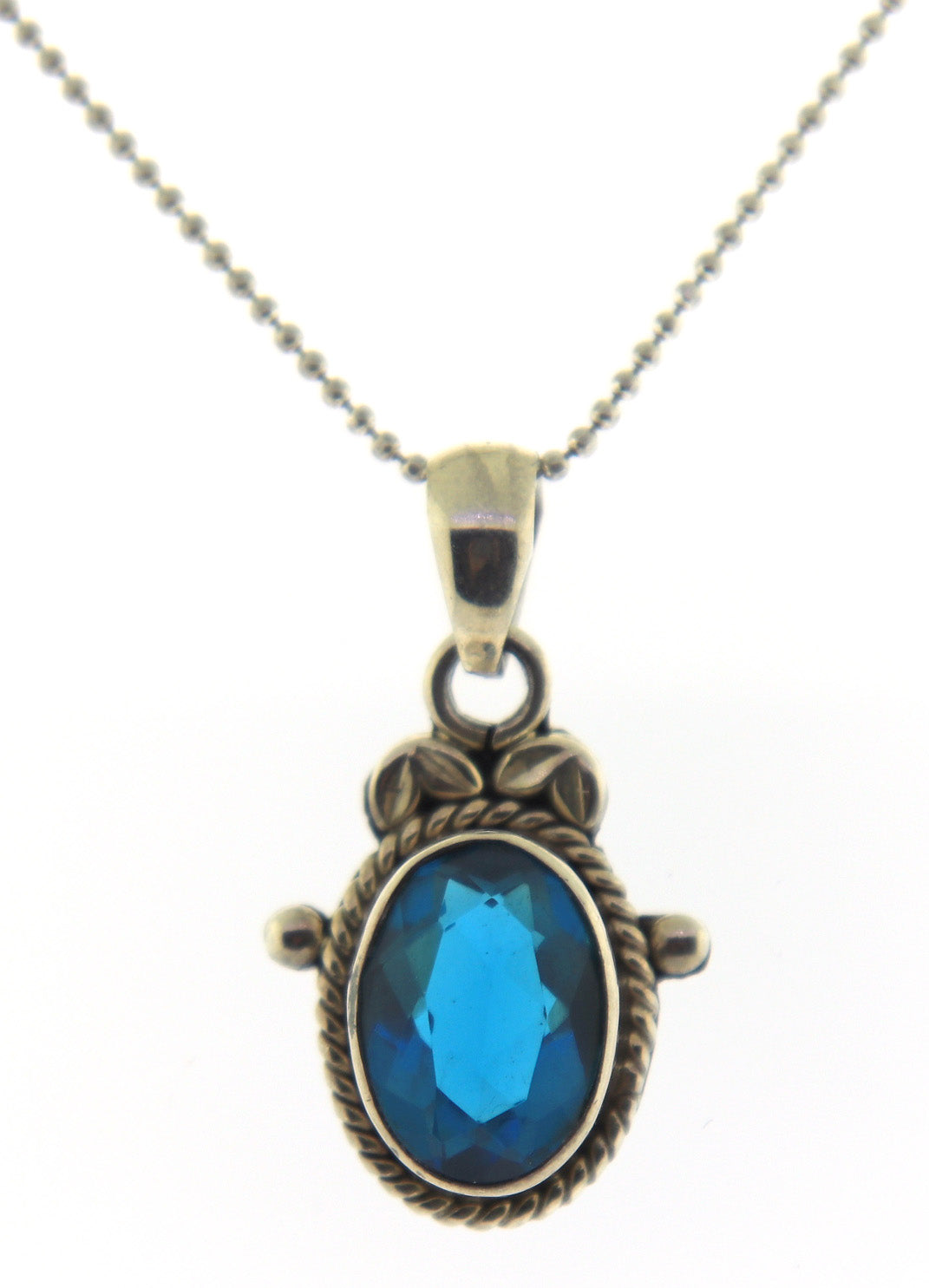 Sterling Silver Blue Glass Pendant on Chain