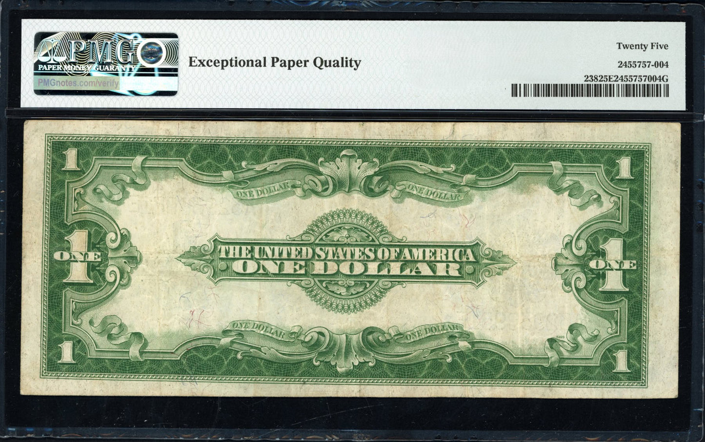 1923 $1 Silver Certificate “Horse Blanket” Fr. 238 Woods/White PMG 25 EPQ Very Fine