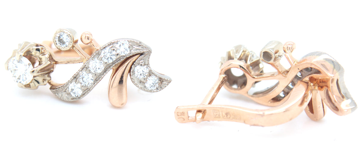 Vintage Diamond Flower Earrings in Rose Gold