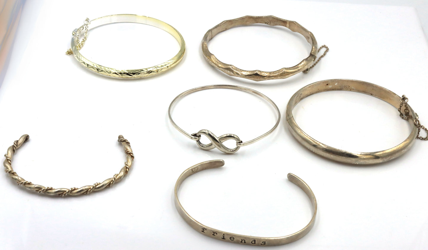 Vintage 925 sterling silver group lot of 6 cuff bangles