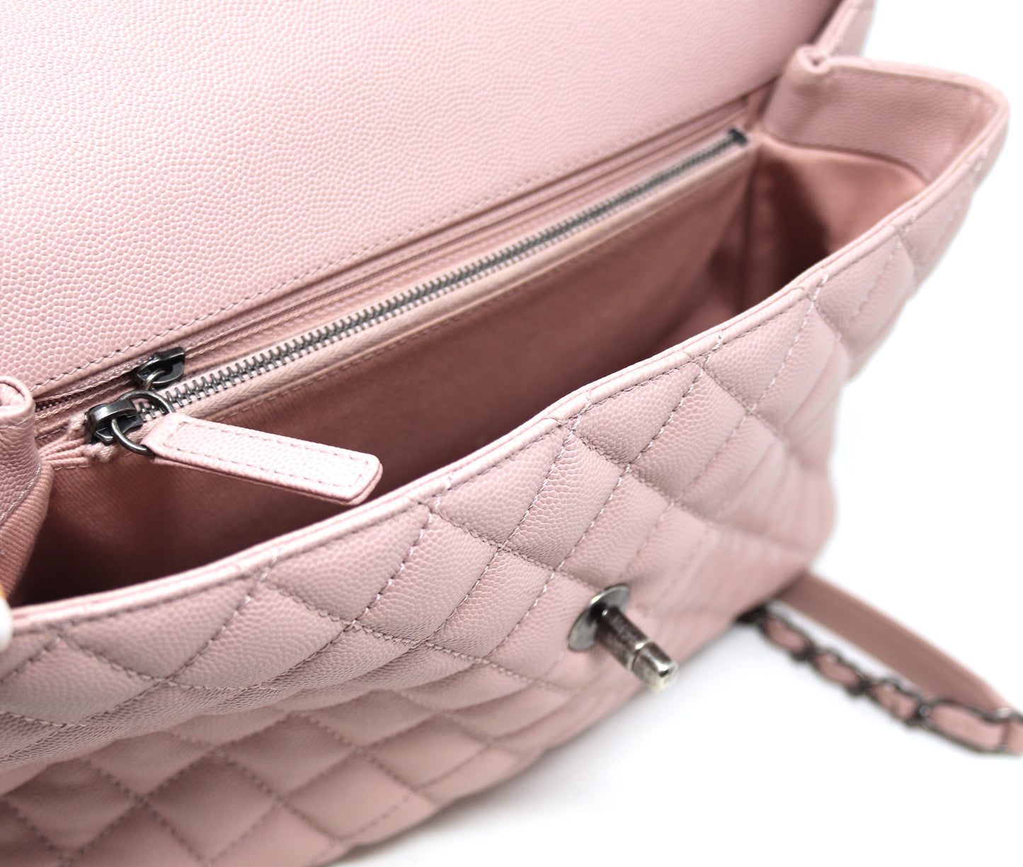 Chanel rectangular flap with top handle pink lambskin purse