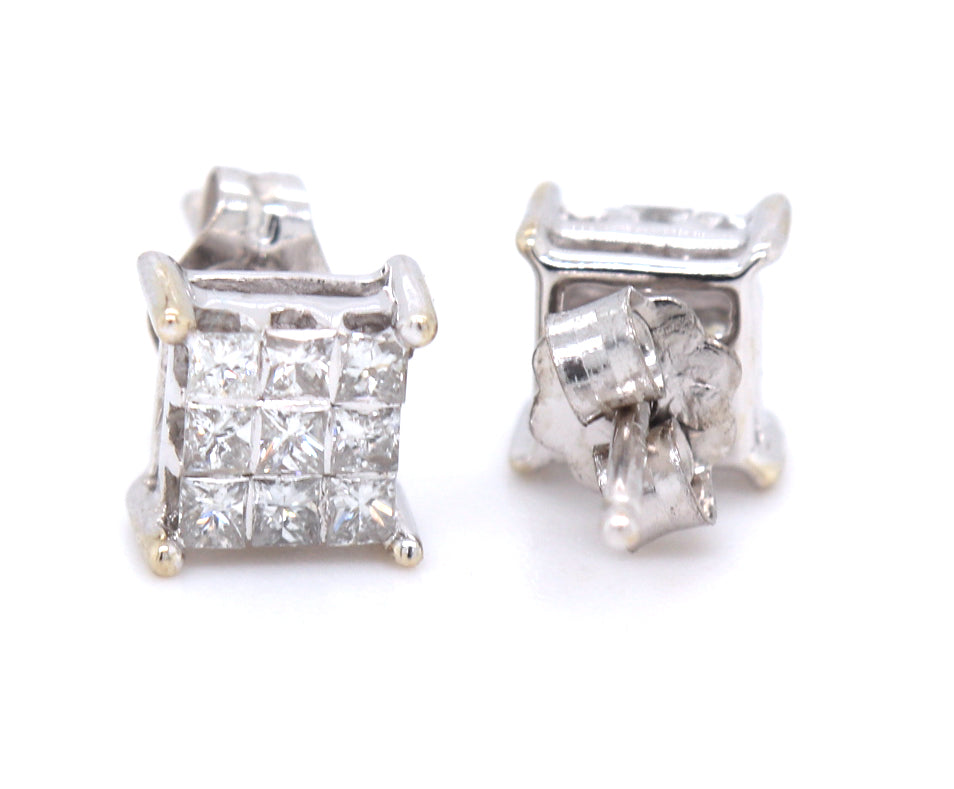 14kt White gold approximate 0.40ctw Invisible set diamond stud earrings