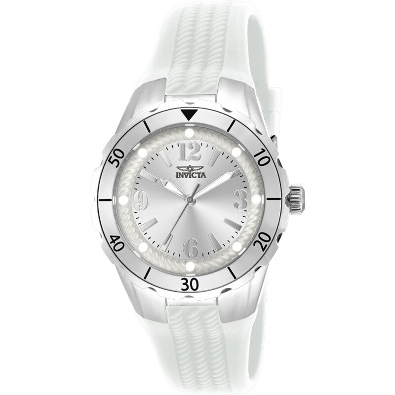 Invicta Angel Womens Quartz Sport Watch Silver Tone Dial White Polyurethane Strap