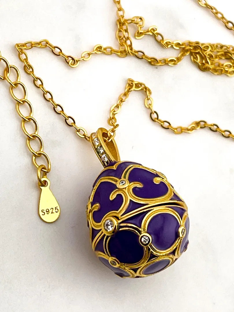 Exquisite Egg-Shaped Necklace and Bracelet Set – Amethyst Accents, 18K Gold Vermeil