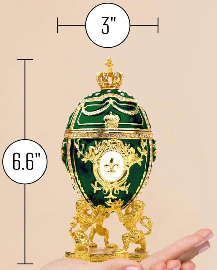 Royal Imperial Green Russian Fabergé Egg Replica with Green Carriage