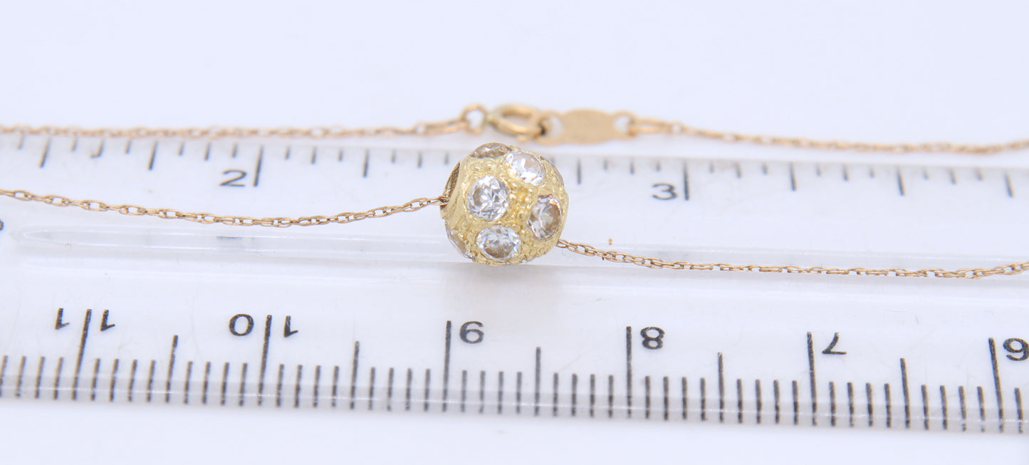 10K Yellow Gold Crystal Pave Ball Necklace