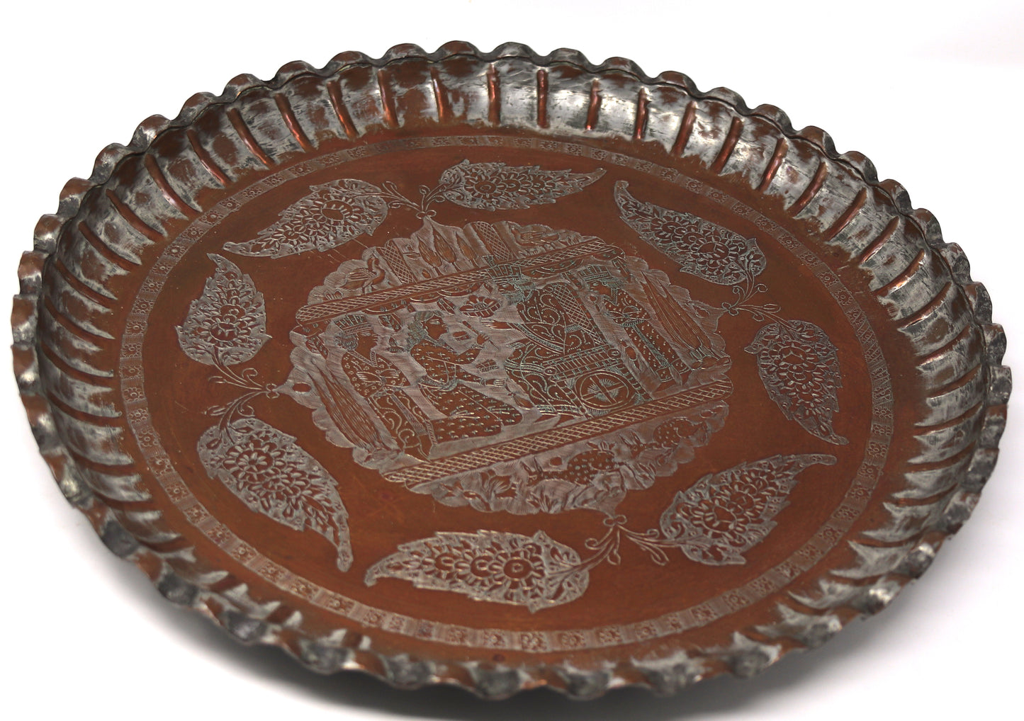 Collectable round copper handmade tray