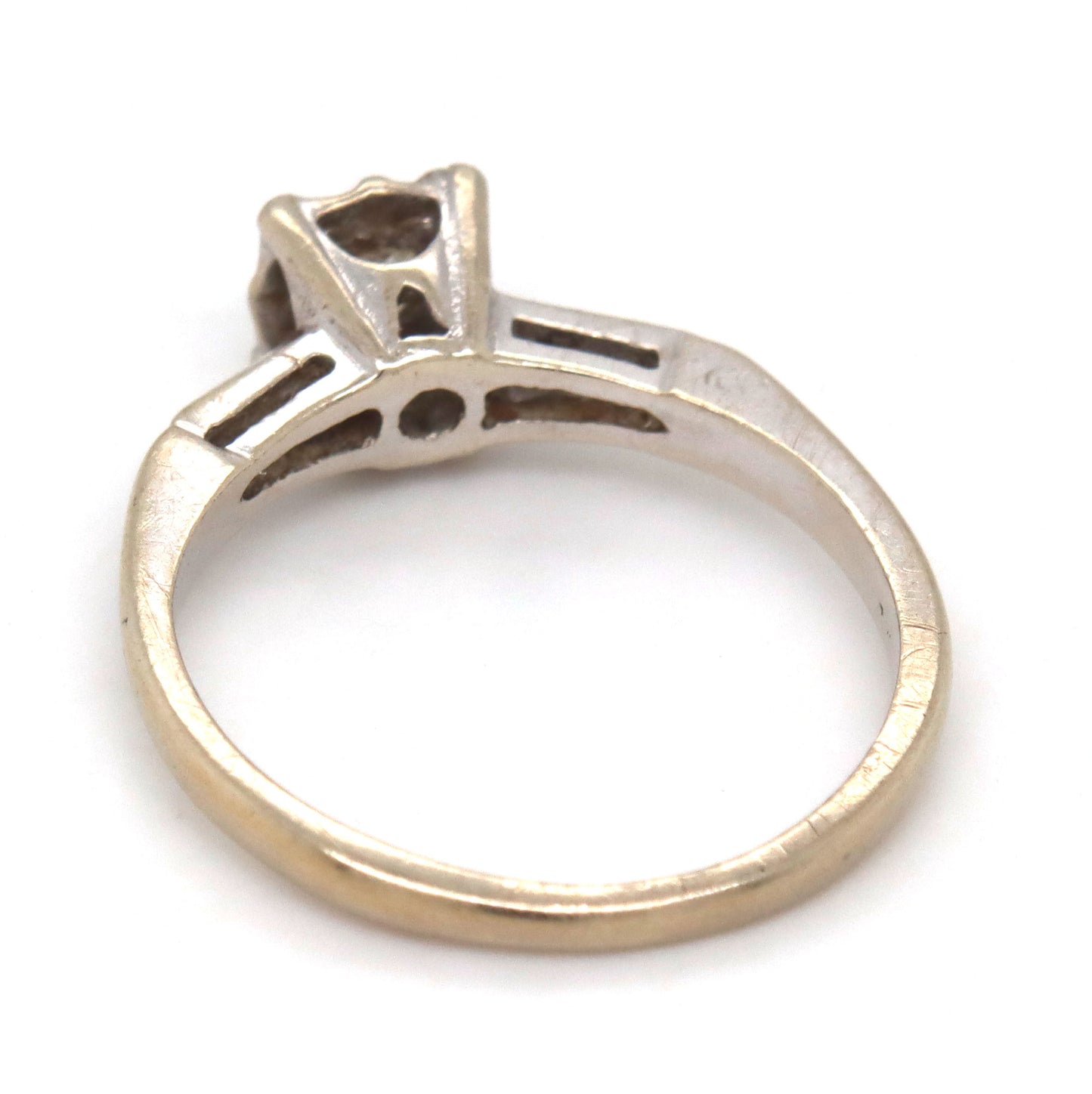 14kt White gold mine cut diamond ring