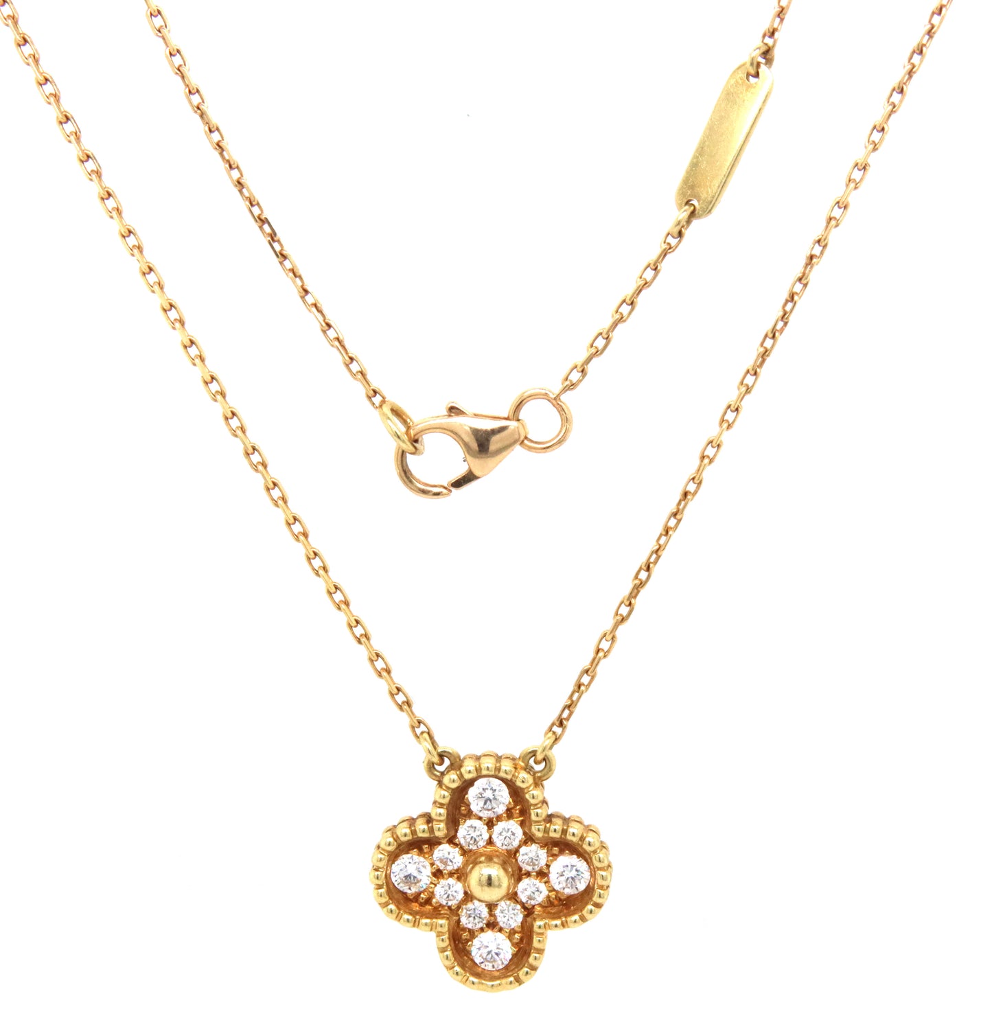 18KT Yellow Gold Full Diamond pave Clover Pendant