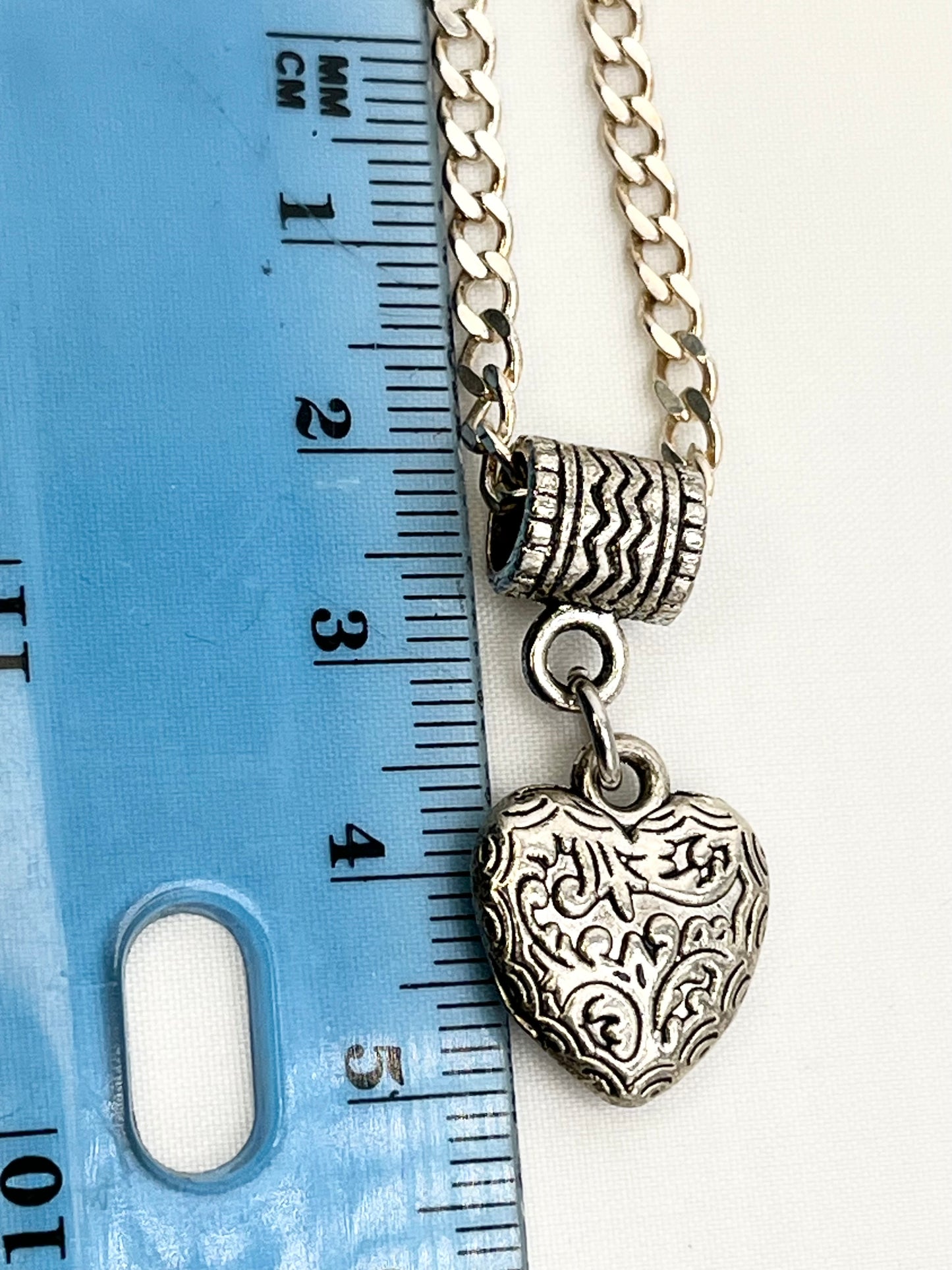 925 Sterling Silver Scrolled Or Filigree Design Heart With Long Curb Link Chain Necklace