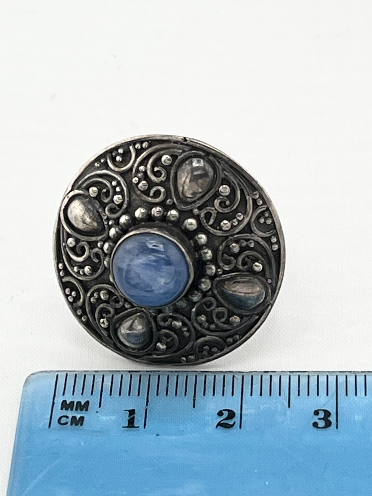 925 Sterling Silver Vintage Etruscan Revival Design Blue Opal Ring
